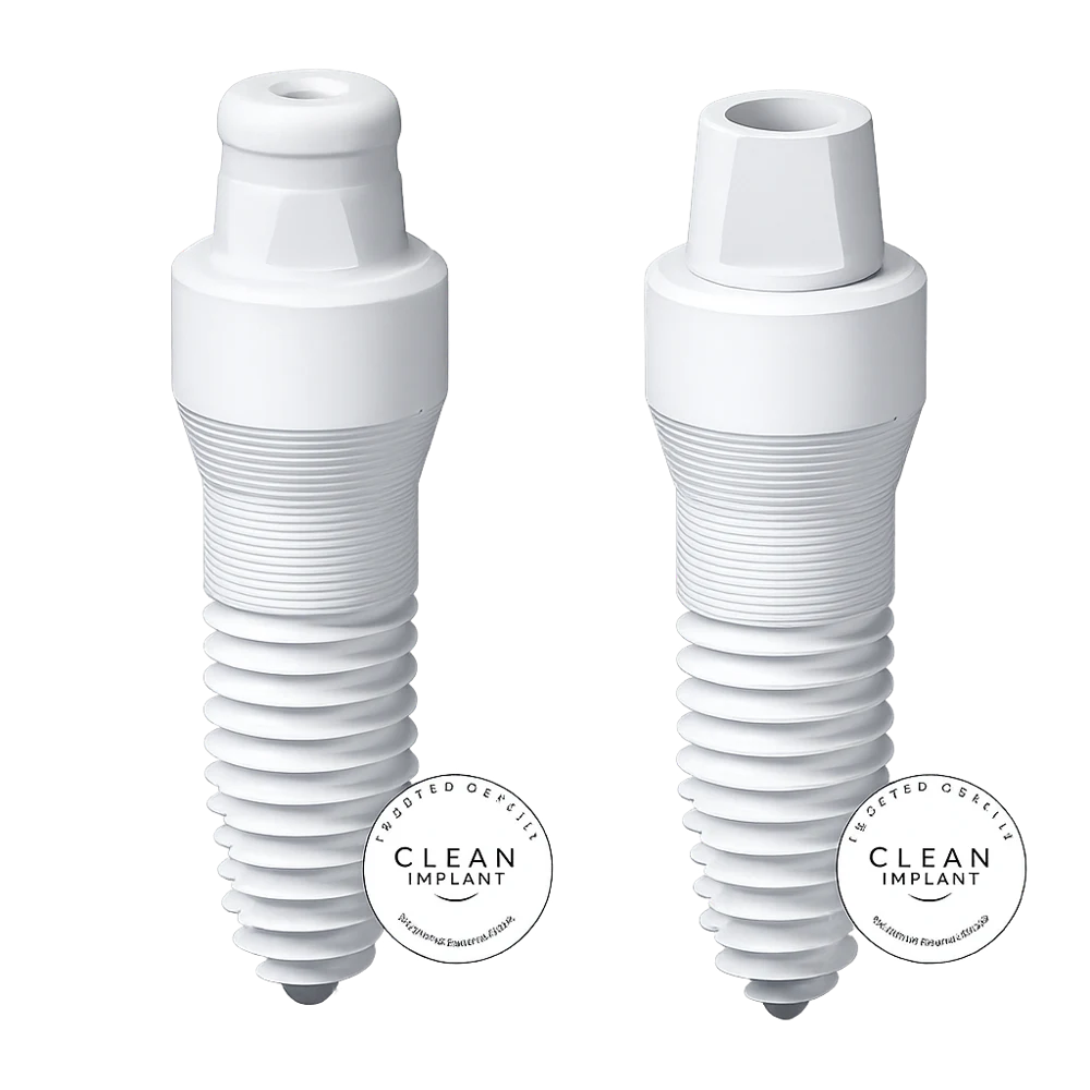 Illustration of two white ceramic dental implant forms